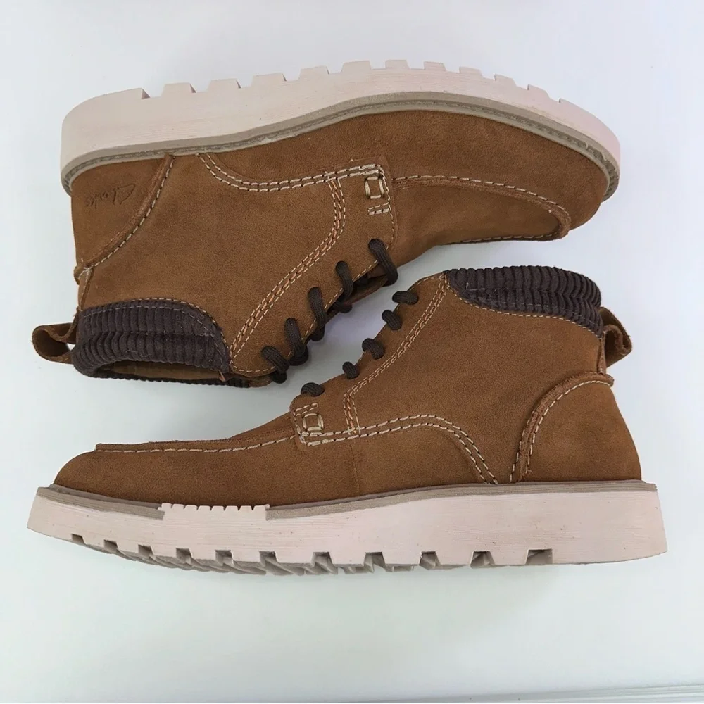 Clarks Men's Collection Barnes Mid Comfort Boots Cola Suede New